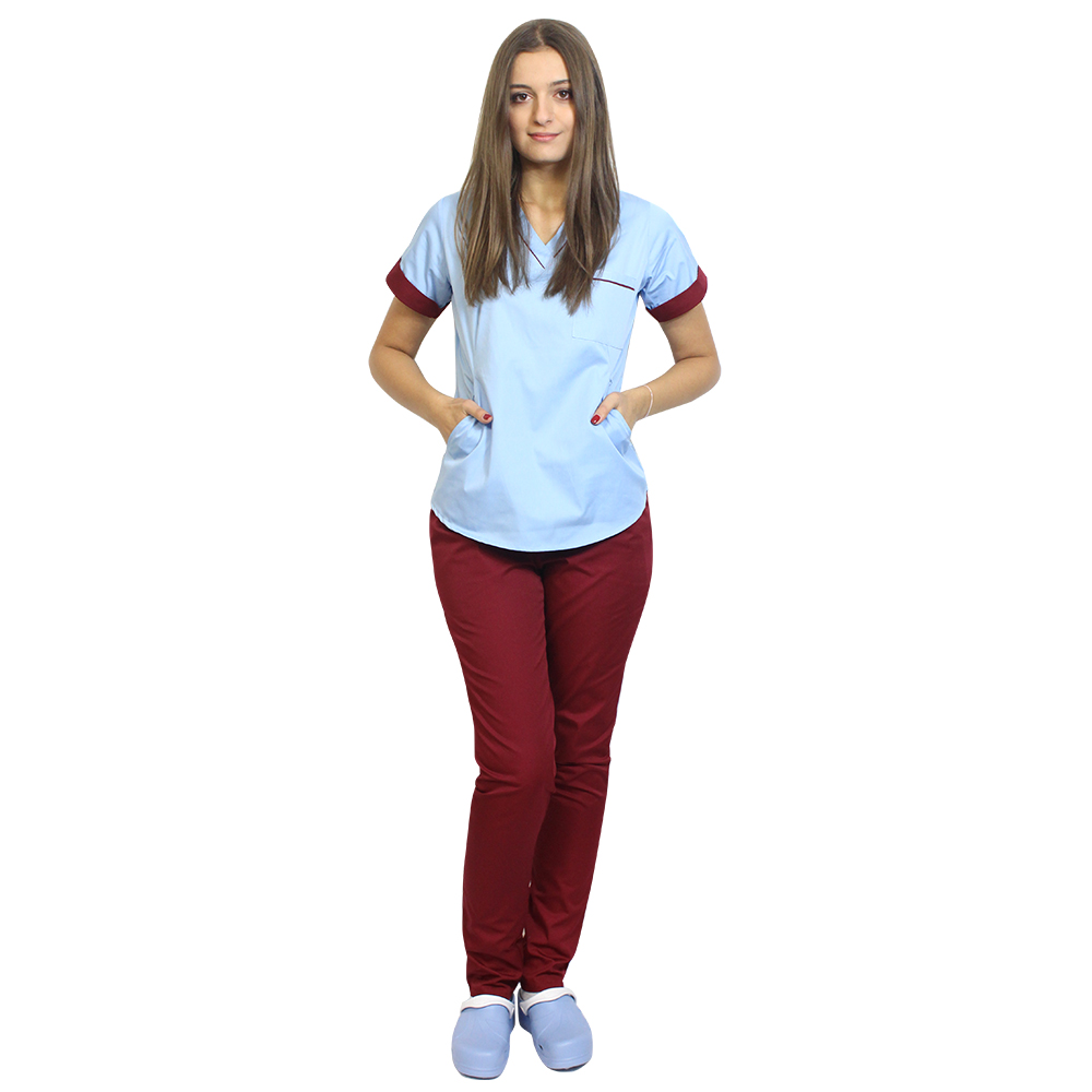 OUTLET  Halat medical bleu cu grena, cu doua buzunare ascunse, model Amani 2